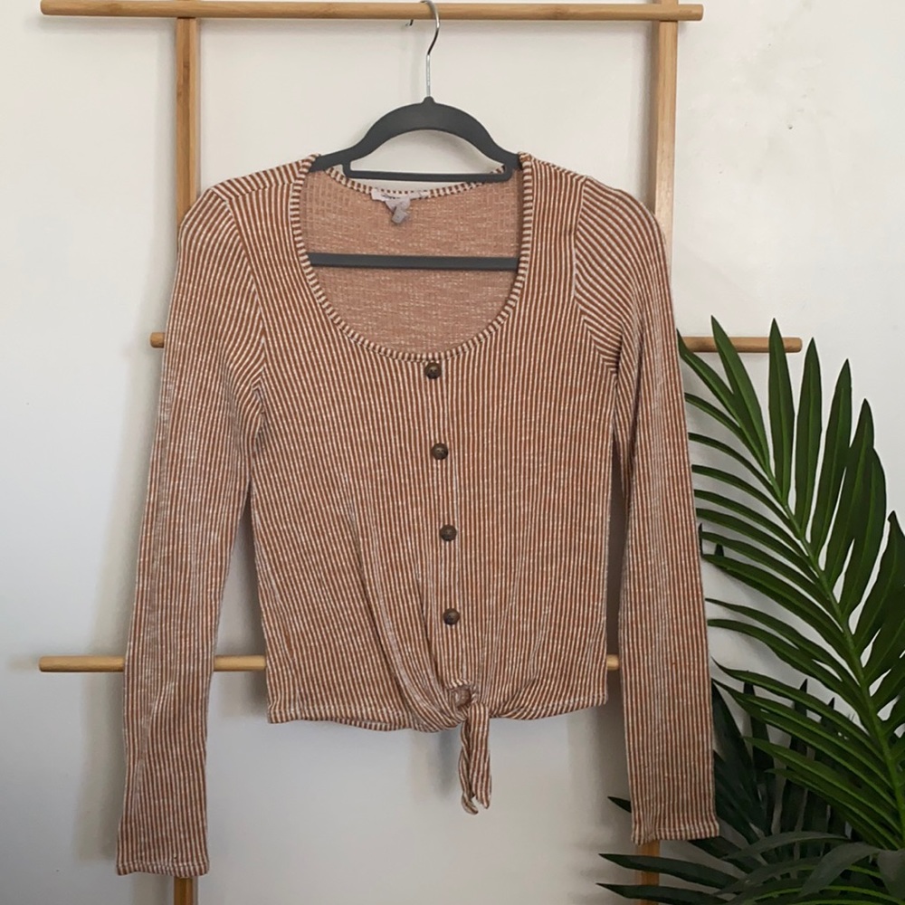Mustard/cream pinstripe crop top